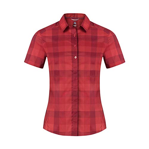 Odlo Fairview Blouse SS Camisa, Mujer, Multicolor (Bitters/Chinese Red/Jester Red/Check 70509), Small