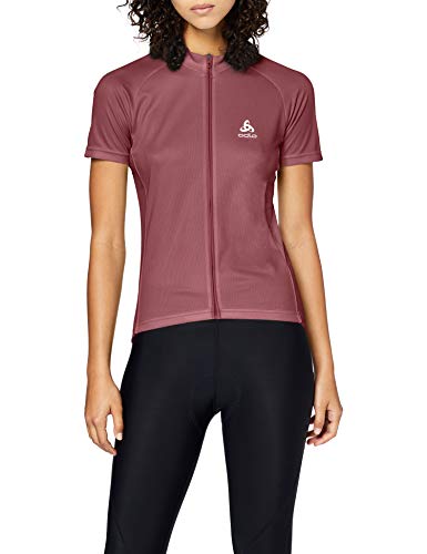 Odlo Stand-up Collar s/s Full Zip Element Print Camiseta, Mujer, roan Rouge, Extra-Small