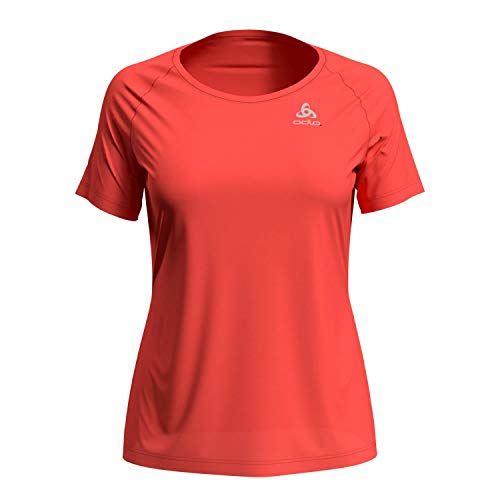 Odlo T-Shirt S/S Rundhalsausschnitt Element Licht Camiseta para Mujer, Coral Caliente, Extra-Small