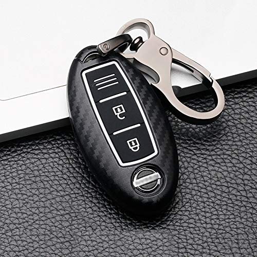ontto - Carcasa para llave con mando a distancia para Nissan 370Z Qashqai Juke Micra X-Trail Altima Note Murano Infiniti de ABS plástico Funda protectora para llave con llavero 3 botones negro A