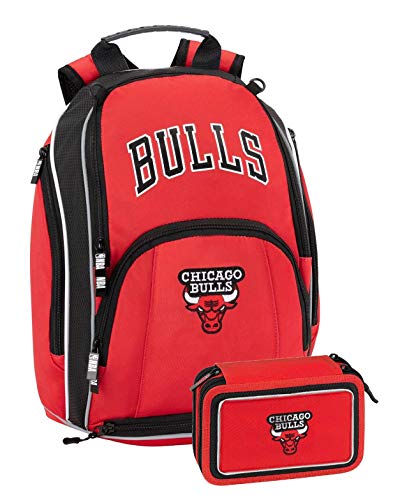 Panini spa Schoolpack - Mochila NBA Chicago Bulls 42 x 30 x 15 cm + Estuche 3 cremalleras completo