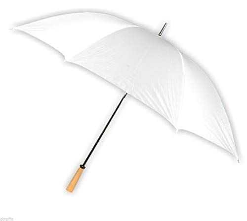 Paraguas grande de novia, para golf, XXL, 127 cm, blanco, mango de madera, manual