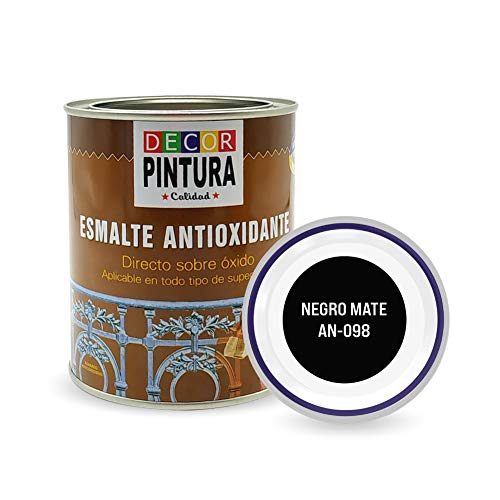 Pintura Negro Mate Antioxidante Exterior para Metal minio Pinturas Esmalte Antioxido para galvanizado, hierro, forja, barandilla, chapa para interiores y exteriores - Lata 750ml