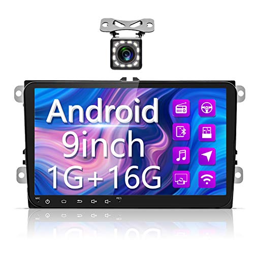 Radio Coche Android para VW, Hodozzy Autoradio Bluetooth con Pantalla Táctil HD de 9", Soporte Estéreo Doble DIN para Coche WiFi, FM, Enlace Espejo, Navegación GPS, Cámara de Marcha Atrás