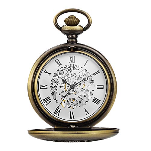 Regalo del día clásico de la vendimia bolsillo grande Clamshell reloj mecánico romana tallada a cielo abierto de la obra clásica del reloj de bolsillo pared reloj de los hombres del cumpleaños del ani