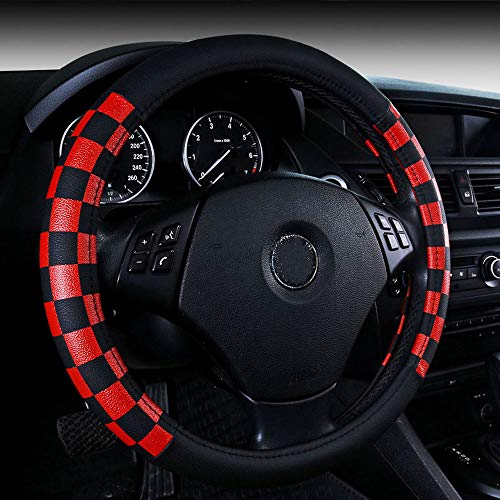 Rejilla de Cubierta del volante del automóvil de cuero de microfibra estilo unisex estilo universal 38 cm rojo
