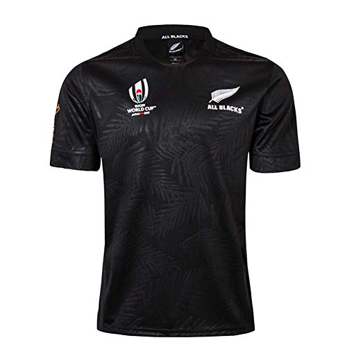 RENDONG Jersey de Rugby para Hombre 2019 Copa Mundial Nueva Zelanda All Blacks de Las Mujeres Camiseta de Fútbol Deportes Casuales Camiseta Polo Al Aire Libre,Negro,XL