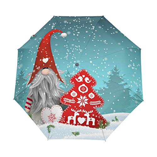 RXYY Navidad Nisser Tonttu plegable paraguas de cierre automático para mujeres, hombres, niños, niñas, a prueba de viento, compacto y ligero