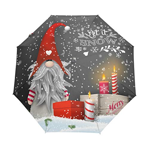 RXYY Navidad Tomte velas cajas de regalo plegables auto abierto cierre paraguas para mujeres hombres niños niñas a prueba de viento compacto viaje ligero paraguas lluvia