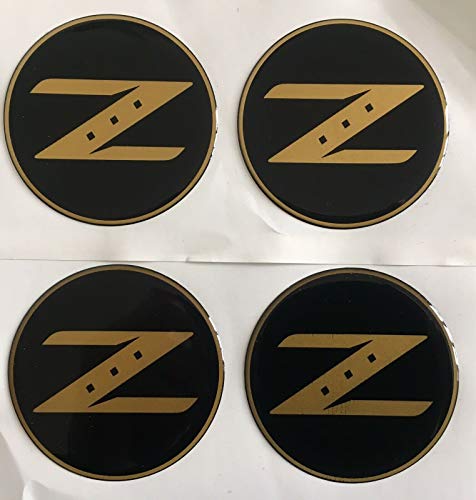SCOOBY DESIGNS Pegatinas de aleación para Nissan 350Z 370Z Z Z con logotipo de Z, 4 unidades, color negro y dorado (50 mm) SCOOBY DESIGNS Pegatinas de aleación para Nissan 350Z 370Z Z Z con logotipo de Z, 4 unidades, color negro y dorado (50 mm)