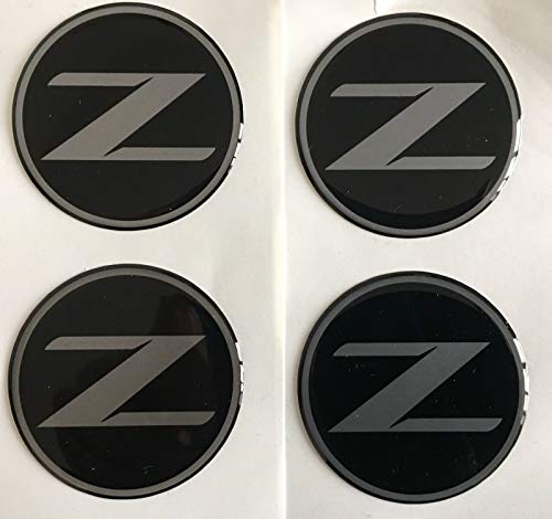 SCOOBY DESIGNS Pegatinas de aleación para Nissan 350Z 370Z Z Z con logotipo de Z, 4 unidades, color negro y plateado (60 mm)