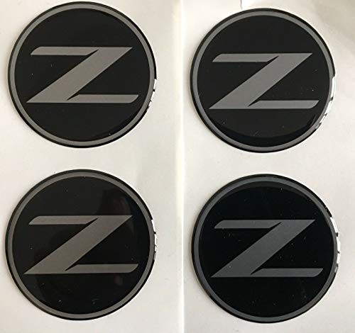 SCOOBY DESIGNS Pegatinas de aleación para Nissan 350Z 370Z Z Z con logotipo de Z, 4 unidades, color negro y plateado (60 mm) SCOOBY DESIGNS Pegatinas de aleación para Nissan 350Z 370Z Z Z con logotipo de Z, 4 unidades, color negro y plateado (60 mm)