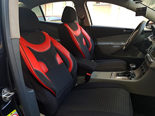 seatcovers by k-maniac V133770 Fundas de Asiento para Nissan Micra IV, universales, Juego de Asientos Delanteros, Accesorios para el Interior del Coche, Color Negro y Rojo