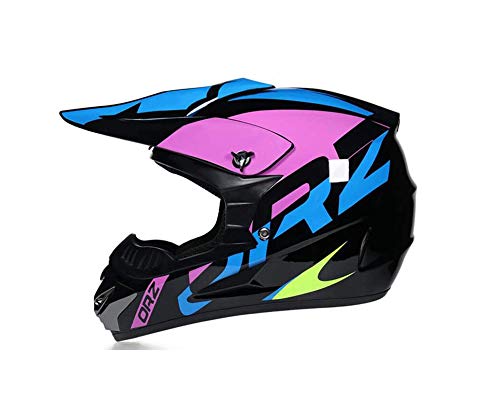 SISI Casco Motocross Mujer Negro y Morado, Casco Moto Cross Niño (4 Piezas/Gafas/Máscara/Guantes) para MX Quad Off Road ATV Scooter Enduro,XL