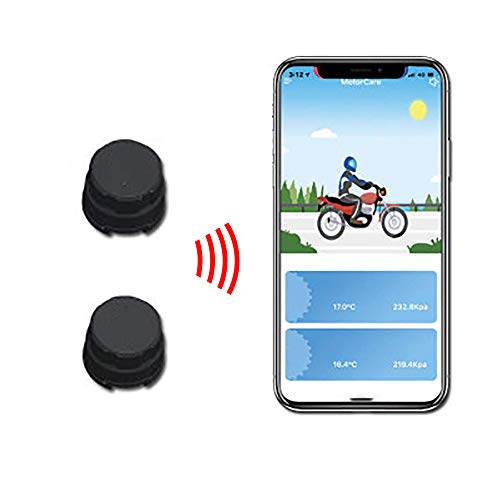SKLLA Sistema De Monitoreo De Presión De Neumáticos, Conectado A Teléfono Móvil para La Alarma De Neumáticos De Motocicleta De Monitoreo En Tiempo Real con 2 Sensores Externos para Motocicletas