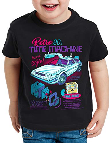 style3 Delorean Time Machine Camiseta para Niños T-Shirt Futuro Mcfly automóvil, Talla:104