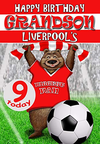 Tarjeta de cumpleaños para nietos, diseño de fútbol de Liverpool, a todo color en el interior, publicada el mismo día