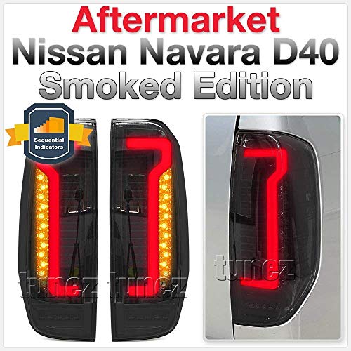 TUNEZ® Lámpara de luces traseras LED negra ahumada compatible con Nissan Navara D40 año 2005-2014 ST ST-X RX
