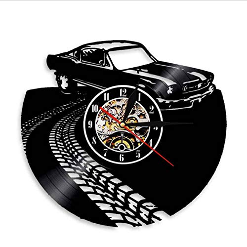 wffmx Classic Vintage Retro Car con Road Mark Wall Art Reloj De Pared Deportes Automóvil Racecar Vinyl Record Reloj De Pared Amantes del Automóvil Regalo