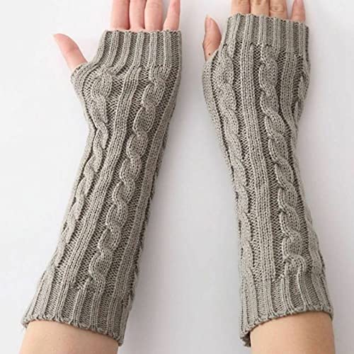 Women Ladies Winter Casual Knitted Wrist Arm Hand Warmer Long Mitten Fingerless Gloves Black White Gray - Light Gray