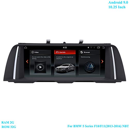 XISEDO 10.25 Pulgadas Pantalla Android 9.0 In-Dash Autoradio 6-Core RAM 2G ROM 32G Radio de Coche Car Radio Estéreo Navegación de Automóvil para BMW Serie 5 F10 / F11 (2013-2016) Sistema Original NBT