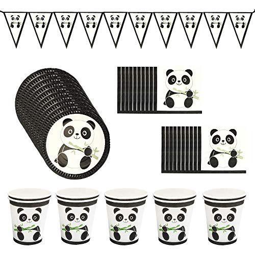 121 piezas de decoración para fiestas infantiles, panda desechable, vajilla panda, platos, tazas, pajitas, panda, mantel, palomitas, cajas, decoración de dragón para fiestas de bebés.