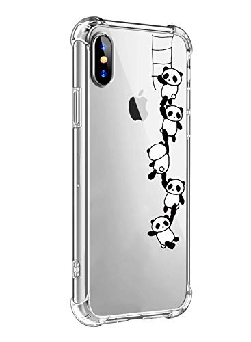 Alsoar Funda Compatible para iPhone XR Ultra Delgada Ligera Transparente Silicona TPU Gel Suave Carcasa Elegante Patrón Lindo Bumper Anti-Rasguño Protector Caso Case (Panda)