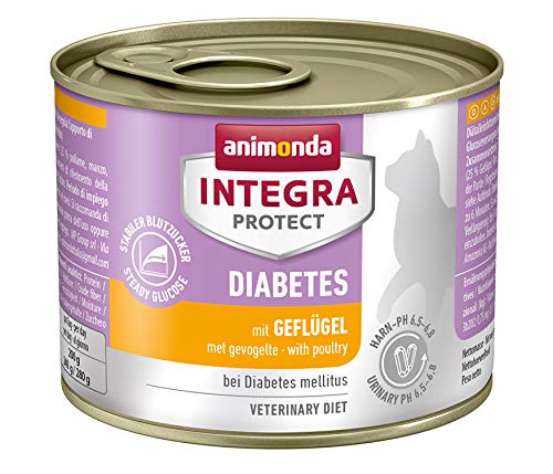 animonda Integra Protect Diabetes para gatos, comida dietética para gatos, comida húmeda para gatos con diabetes mellitus, con ave, 6 x 200 g