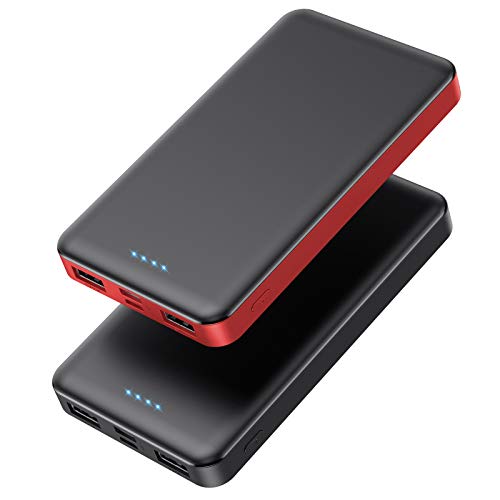 Batería Externa 10000 mAh, QTshine 【Versión Mejorada Ultra Delgado 10 mm 2 Paquete】 Carga Rapida de Power Bank con Entradas Tipo C & Mirco USB y 2 Salidas USB, Múltiples Protecciones para Phone