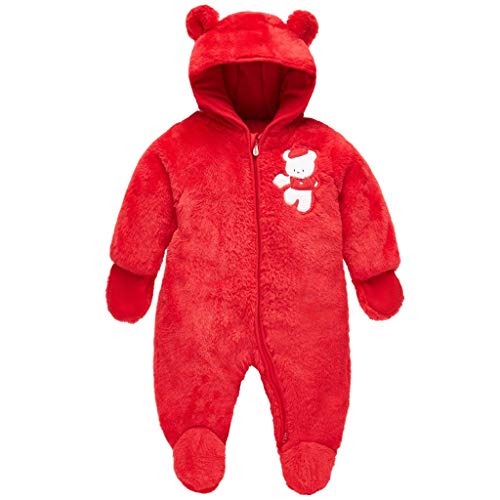 Bebé Traje de Nieve Ropa de Invierno Mameluco con Capucha Fleece Pelele Rojo 9-12 Meses