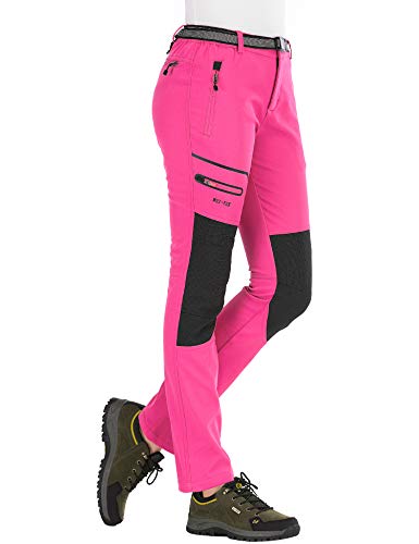BenBoy Pantalones de Nieve Montaña Mujer Impermeables Invierno Calentar Pantalones Trekking Escalada Senderismo Esquiar Softshell,KZ1672W-Pink3-L