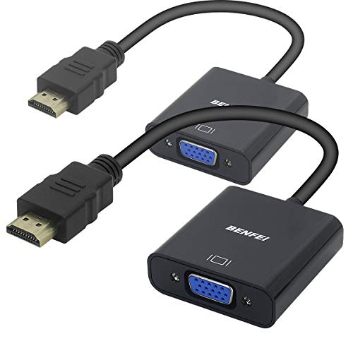BENFEI Adaptador HDMI a VGA 1080P Convertidor de Vídeo para PC, TV, Ordenadores Portátiles y Otros Dispositivos HDMI - Negro,2 Paquete