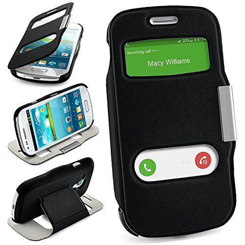 Bolso OneFlow para Funda Samsung Galaxy S3 Mini Cubierta con Ventana | Estuche Flip Case Funda móvil Plegable | Bolso móvil Funda Protectora Accesorios móvil protección paragolpes en Deep-Black