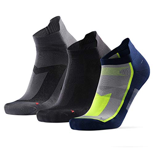 Calcetines de Deporte Low Cut Pack de 3 (Multicolor: 1 x Negro, 1 x Gris, 1 x Azul/Amarillo neón, EU 39-42)