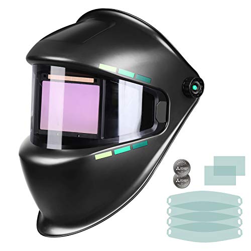 Casco de soldadura, Ginour Careta Soldar Automática, Gran Ventana 100 X 67MM, Casco Solar 1/1/1/1 de Oscurecimiento Automaticamente, Con rango de sombra completo 5-9/9-13, para Rectificar y Soldar