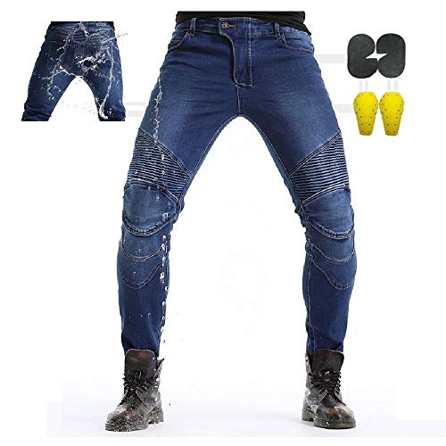 CBBI-WCCI Hombre Pantalones Mmpermeables para Moto Motocicleta Pantalones Moto Jeans con Motorcycle Biker Pants (Azul, 32W / 32L)