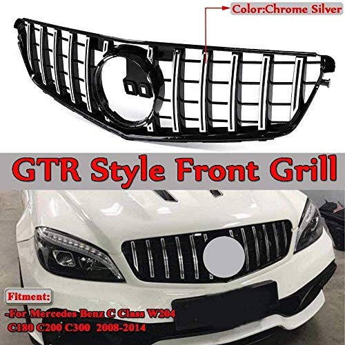 CCIG W204 Parrilla, Parrilla del Parachoques, Parrilla del Radiador Cromo Plata Versión GTR para Clase C W204 C200 C300 2008-2014 Accesorios Modificados (Excepto Modelo C63)