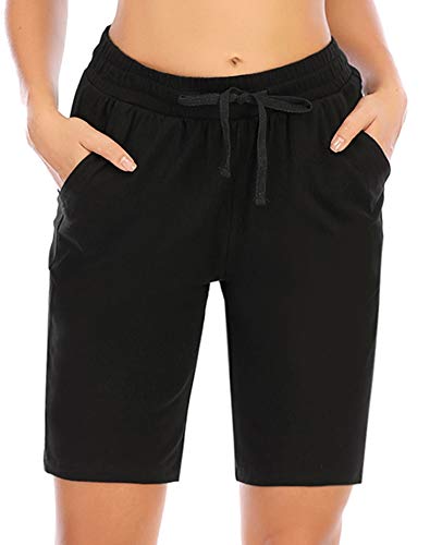 COOrun Pantalones cortos de deporte para mujer, bermudas, verano, para correr, con cordón, con bolsillos, Mujer, Negro , xx-large