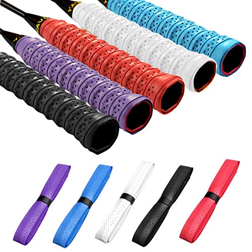 Disino 5 Piezas Grip Raqueta Tenis, Overgrip Tenis Antideslizante para Bádminton, Mangos de Raquetas Autoadhesivo para Squash