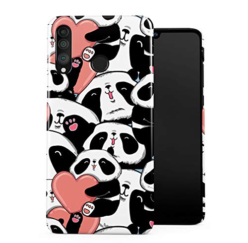 DODOX Cute Fluffy Kawaii Pandas with Hearts Pattern Case Compatible with Huawei P30 Lite Snap-On Hard Plastic Protective Shell Cover Carcasa