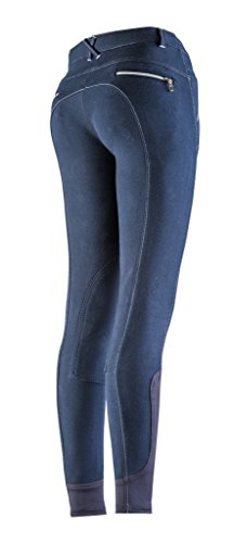 Equi-Theme/Equit'M 979201736 - Pantalón de equitación Unisex con Cremallera, Talla única, Color Azul Marino y Blanco