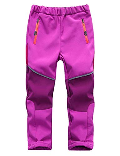 FAIRYRAIN Niño Deporte al Aire Libre Fleece Lined Winter Soft Shell Elasticated Waist Pantalones de Montaña Impermeables Transpirable Pantalones Senderismo Niña Pantalones con Cremallera Bolsillos