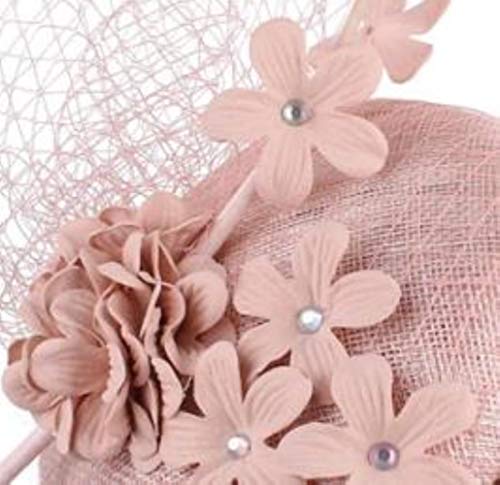 FHKGCD Sinamay Fascinators Diadema con Plumas para La Cabeza Mujeres Kentucky Ocasión Sombreros De Iglesia Tocado De Boda Nupcial, Rosa Pálido,