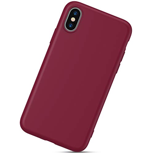 Funda Compatible con iPhone X/XS.Funda Carcasa Case Silicona Líquida TPU Ultradelgado Suave Ligero Cubierta Modelo de Color Caja del Teléfono Original Parachoques Anti-caída Bumper,Burdeos