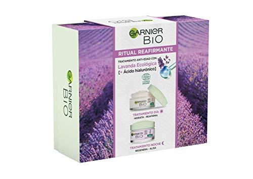 Garnier Bio Pack Ritual Reafirmante Tratamiento Anti Edad con Ácido Hialurónico y Lavanda Ecológica, Crema Anti Edad Día 50 Ml y Crema Anti Edad Noche 50Ml