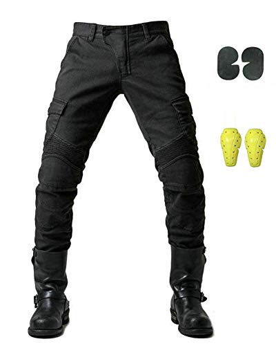 GELing Diseñador Hombres Motocicleta Armadura Textil Pantalones，Negro,3XL