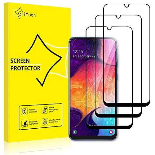 GiiYoon-3 Piezas Protector de Pantalla para Samsung Galaxy A50 Cristal Templado,[Sin Burbujas] [Cobertura Completa] [9H Dureza] Vidrio Templado HD Protector Pantalla para Samsung Galaxy A50