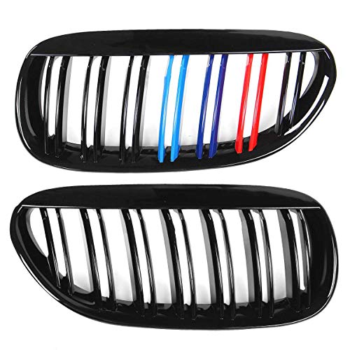 GLEEDSG Rejillas Delanteras de Coche M-Color Negro Brillante Paragolpes Delantero Slat Grill Racing Sport Grille, para BMW Serie 6 E63 E64 Coupe 2004-2009