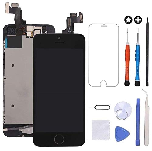 GULEEK Pantalla para iPhone 5s/se 4.0" LCD Táctil Pantalla con Cámara Frontal,Sensor de proximidad,Altavoz, ensamblaje de Marco digitalizador y Kit de reparación (Negro)