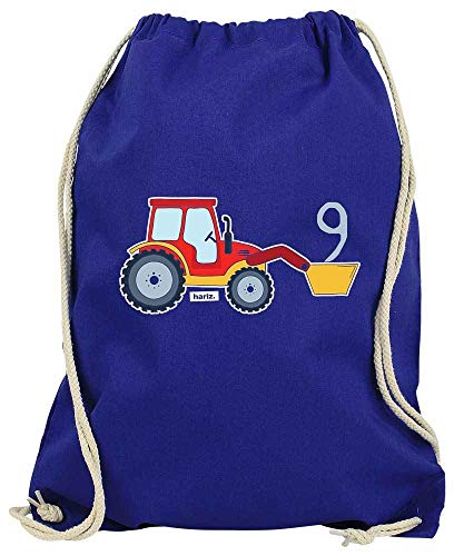 Hariz - Bolsa de deporte con diseño de tractor, pala, número 9, cumpleaños infantil, tarjetas de regalo, azul real (Azul) - NeunterGeburtstag50-WM110-10-1